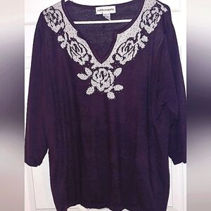 Cathy Daniels soft sweater with beaded neckline